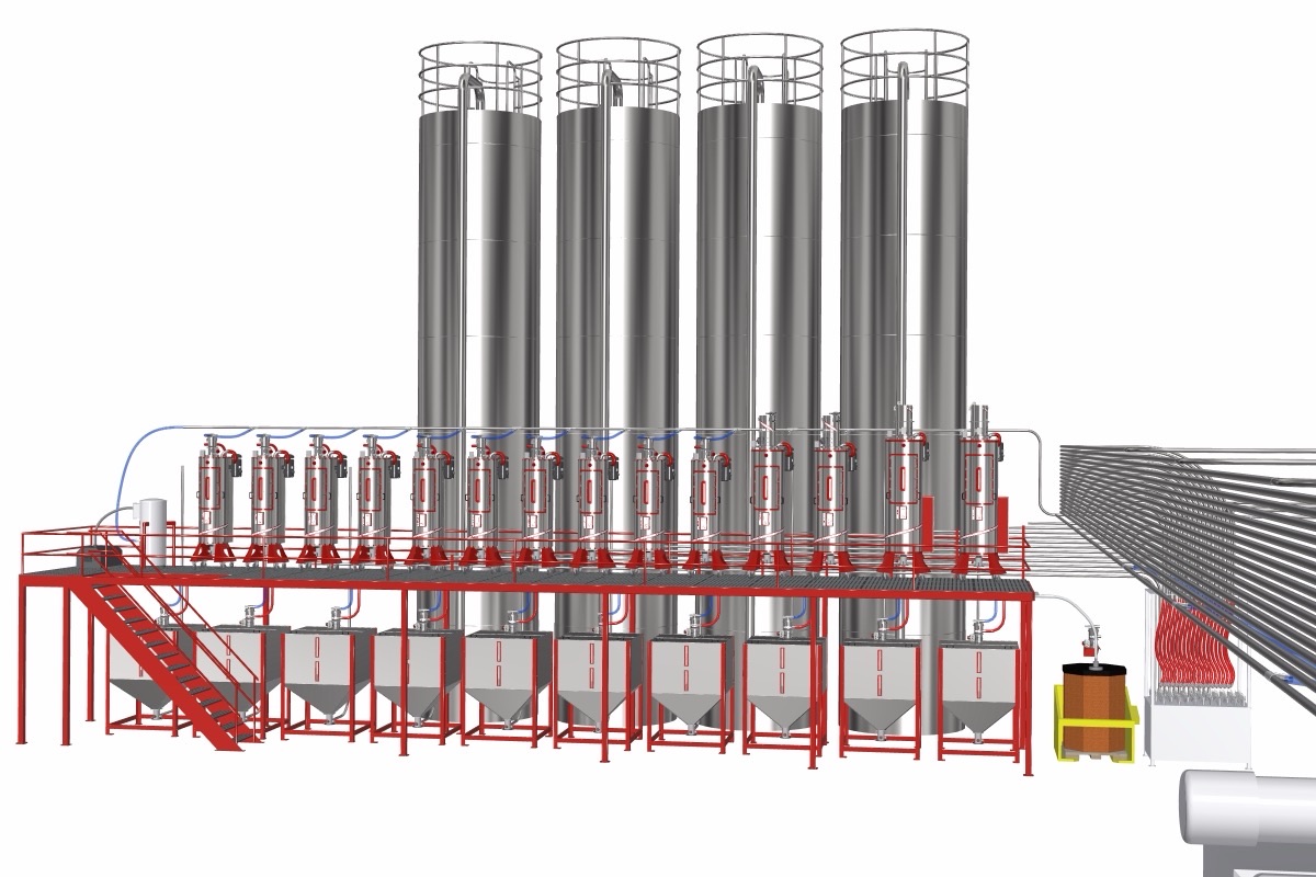 qip central system — silo storage with a central row of dryers
